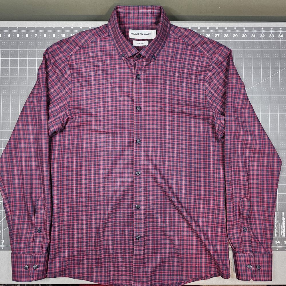 Mizzen Main Shirt Large Red Plaid Leeward Trim Fit Performance Dress Work